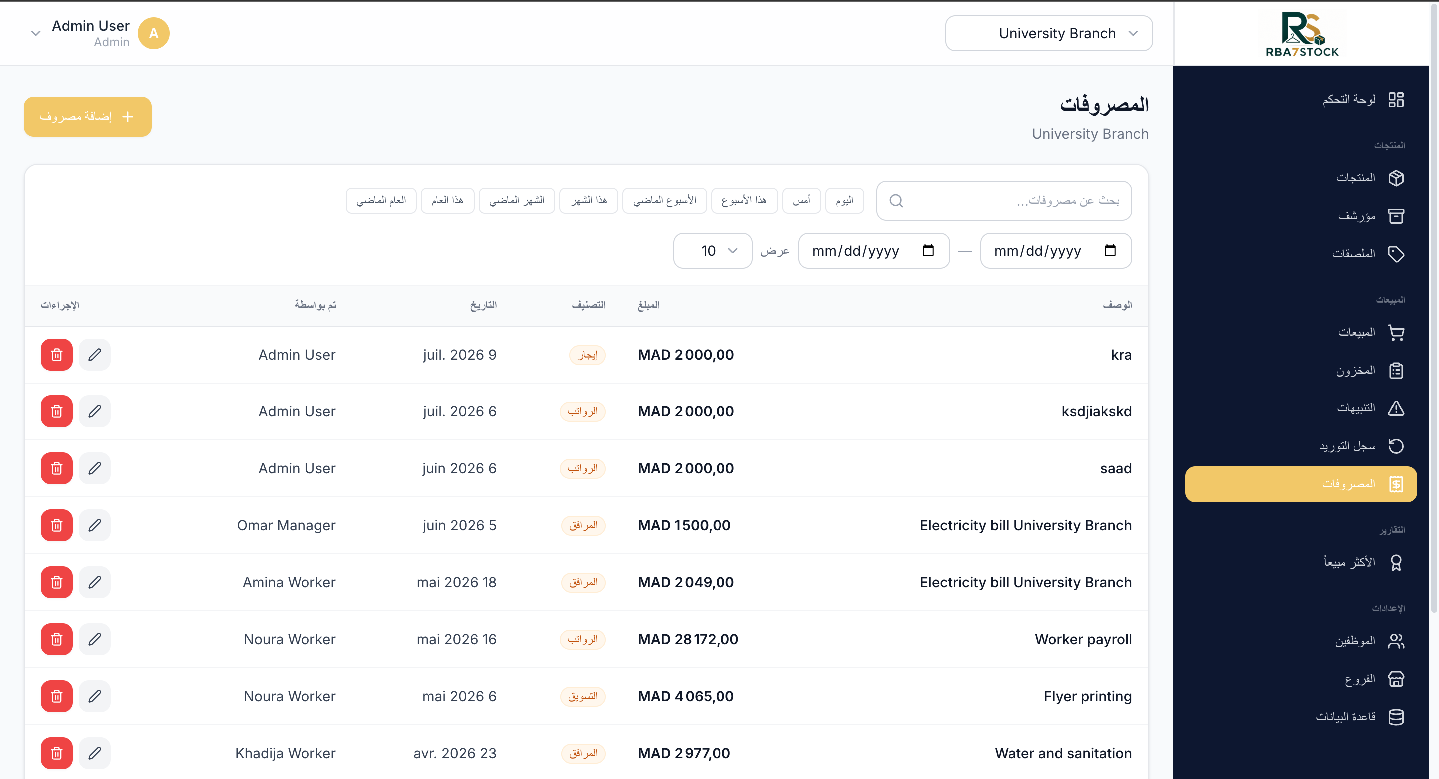 المصاريف